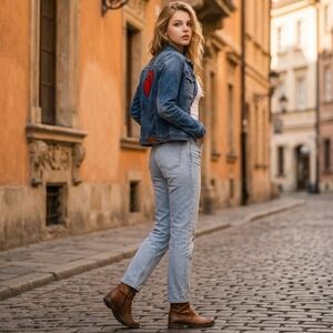 Zadig & Voltaire  Heart Print Dark Denim Jean Jacket With Zipper Women's S $595